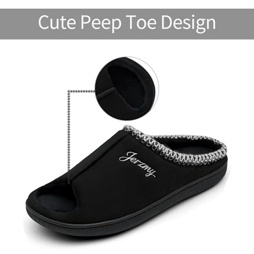 Image of Jerzmy Women's Slip on Open Toe House Slippers with Arch Support | Breathable Memory Foam Insole | Non Slip TPR Outsole | Indoor Outdoor Slides | Summer Travel Beach Easy On Off