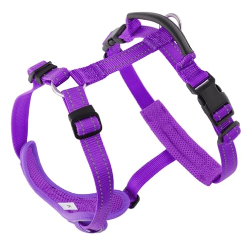 【安全設計】犬用 I型ハーネス|小型〜大型犬対応|革製ハンドル付き|引っ張り防止|咳き込み軽減|反射材+通気性メッシュ|簡単着脱|おしゃれ6色|しつけ・散歩用 (パープル, M)