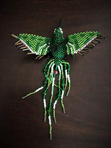 Mayan Arts Hummingbird, Beaded Ornamental Figurine, Good Luck, Green Tones, White, Blue, And Red Christmas Tree Ornaments, Holiday Decoration, Handmade In Guatemala 3 Inches X 5 Inches #TOP3
