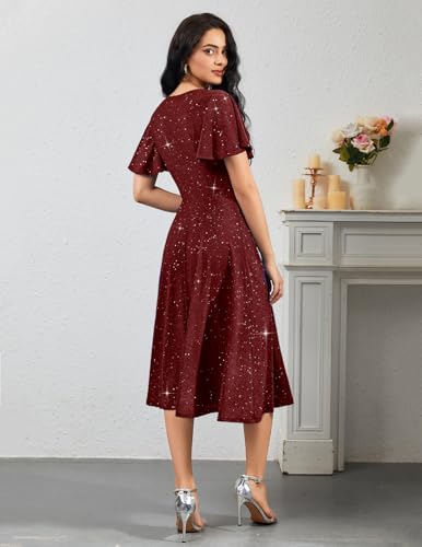 Image of Bridesmay Women's Formal Wedding Guest Dress for Women 2026 Short Sleeve Fit and Flare Tea Party Dresses