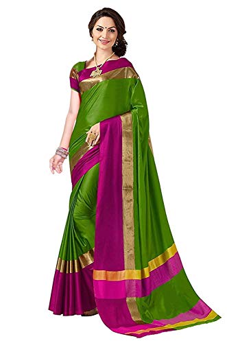 Image of PerfectBlue Women's with Blouse Piece Saree (VisvaVariation Lightgreenbrown Free Size)