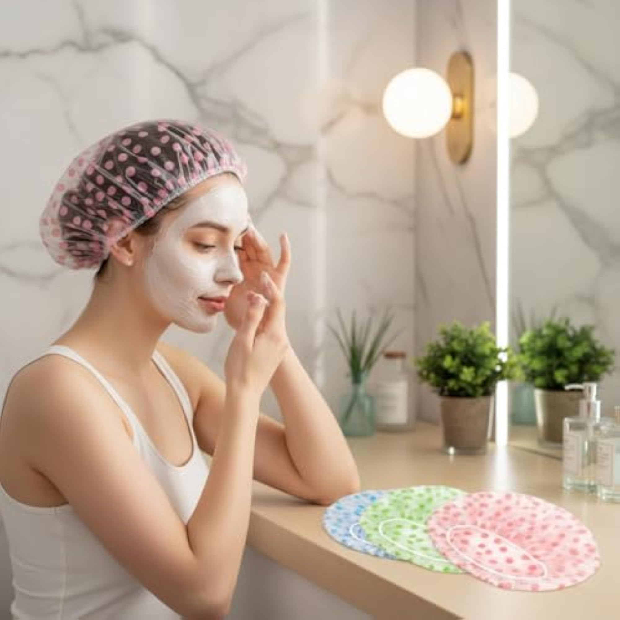 Shower Cap Set of 4 for Women, Reusable Waterproof EVA Bath Caps
