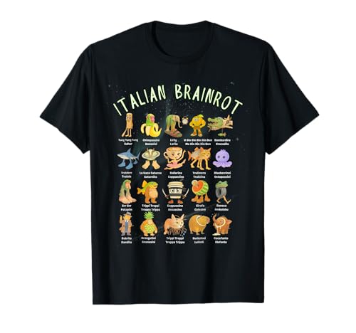 Tipos de italiano Brainrot Meme Personaje Dibujado a Mano Adolescentes Camiseta
