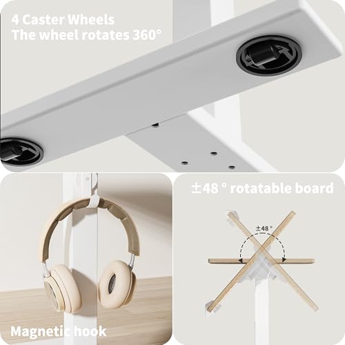 ETHU Laptoptisch Höhenverstellbarer, Multifunktionale Beistelltisch mit Neigbarer Arbeitsplatte und Eingelassenen Rollen, Mobiler Betttisch Ergonomischer Stehpult für Büro und Zuhause (Eiche)