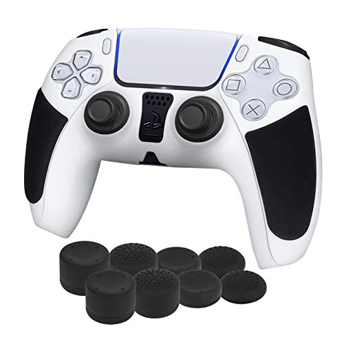 DLseego PS5コントローラーシリコンカバー アナログスティックカバー8個付き シリコンケース シリコン素材 ソフトカバー プレイステーション5 コントローラーに対応 オシャレ 滑り止め 簡単装着 超軽量 耐衝撃 傷つけ防止ホワイト
