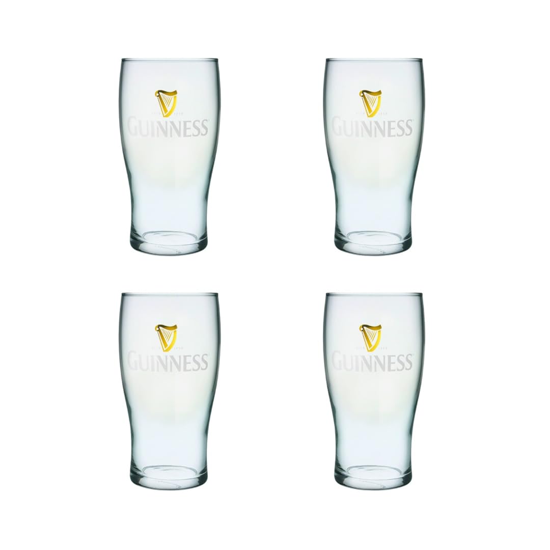 Guinness Juego de 4 vasos de pinta ideales para el hogar, bar y cocina (Tulip)