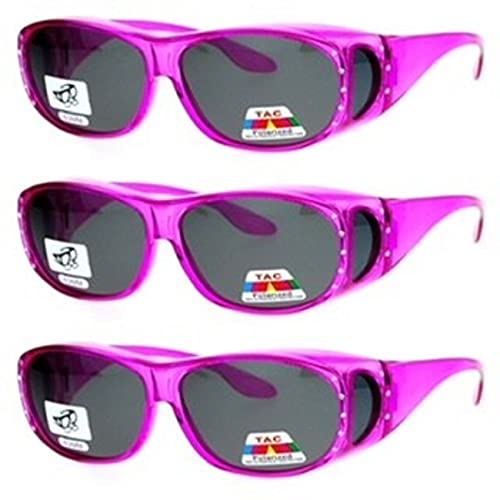 3 Pair Polarized Rhinestone Sunglasses Fit Over Glasses Oval Rectangular Sunglasses