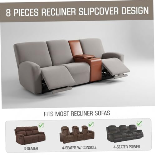 Funda para sofá reclinable elástica de 3 plazas en tejido polar color caqui 4