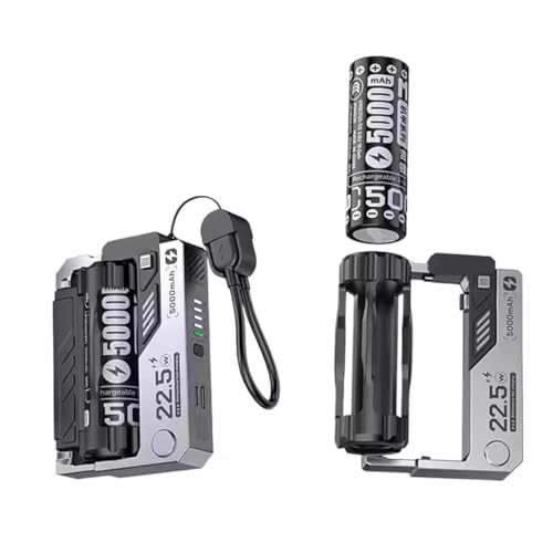 21700 Battery Charger with Power Bank Function, 3A Fast Charger for 3.6/3.7V Rechargeable Li-ion 21700 Batteries, USB-C Input, Adjustable Strap (Battery Not Included)