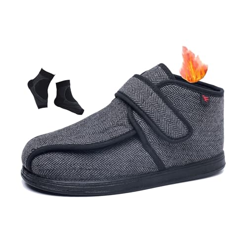 Elderly Men's Diabetic Shoes, Men's Winter Warm Thermal Fleece Lined Adjustable Diabetic Shoes, Surgical Easy Close Orthopaedic Shoe, for Elderly Arthritis Edema Swollen Feet Thumb
