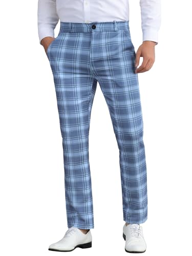 Lars Amadeus Men's Blue Plaid Dress Pants Regular Fit Formal Business Checked Trousers 32 Blue