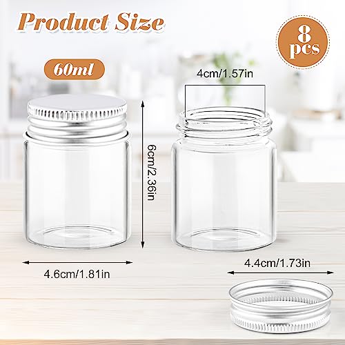 8pcs 50ml Clear Empty Glass Bottles With Aluminum Screw Lids Face Cream Storage Vials Test Sample Jars Containers For for Storing Lotions,Powders,Ointments,Decorations2