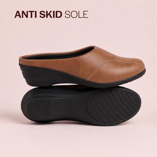 Image of FAUSTO Women Formal Back Open Platform Wedge Heel Slip‑On Mule Shoes | Stylish Office Footwear | Comfortable Fashion Shoes