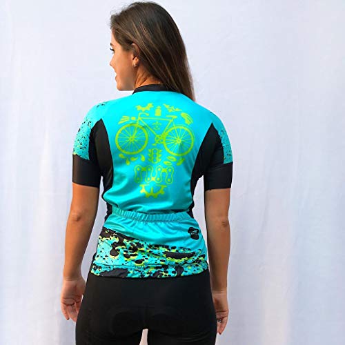 CAMISA ELITE FEMININA SKULL BIKE FLUOR AZUL CLARO MANGA CURTA - PP