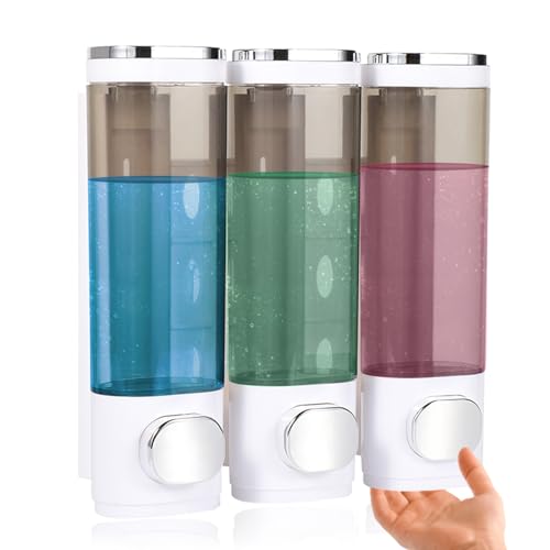 3 in 1 Shampoo and Conditioner Dispenser Set, Wall Mounted Bathroom Shower Soap Dispenser No Drill or Mounted by Screws,Pump Dispenser for Home,Hotel,Kitchen,White