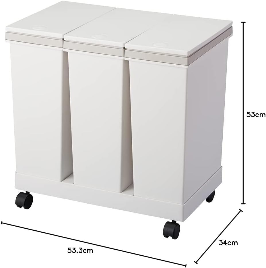 Amazon｜ゴミ箱 プッシュ式 横型3分別ワゴンペール フタ付 20L×3