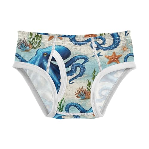 CHIFIGNO Boy Cotton Briefs Printed Underwear Soft Briefs Underwear for Little Boys, Vintage Tentacles Starfish Blue