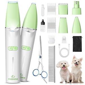 FuzzyFix Dog Grooming Kit with LED Light, Low Noise Rechargeable 4 in 1 Pet Clippers for Matted Hair, Cordless Electric Cat Paw Trimmer Dog Nail Grinder, Grooming Supplies for Cat and Small Dogs