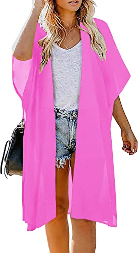 Image of Indian Trendy Women's Solid Puff Sleeve Kimono Long Cardigan Loose Cover Up Casual Blouse Top Chiffon