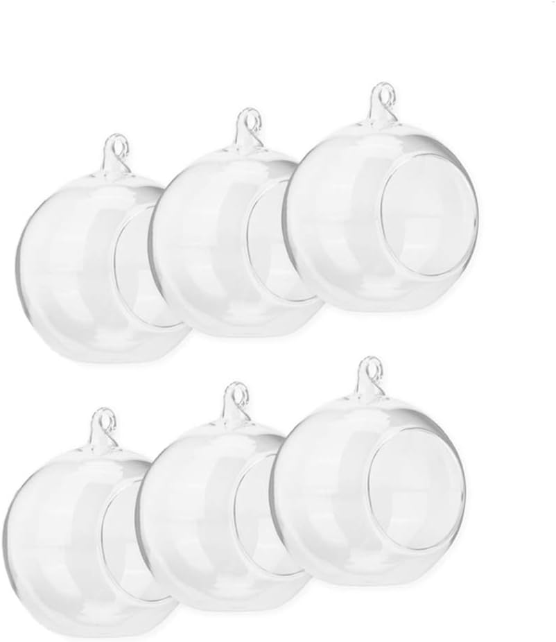 6-Pack Acrylic Hanging Globe, Air Plant and Tillandsia Holder, Micro Landscape Holder, Gift Container, Indoor Outdoor Hangers for Plant, Wedding Decorations and Display (Supplied with Fishing Line)