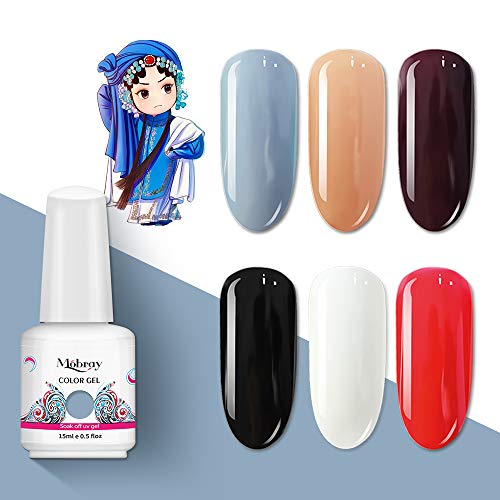 Mobray UV Gel Nail Polish Set, Soak Off Gel Polish Nail Art Gift Box Beauty and Nail Care Products 6 Colors Gel Nail Polish Kit 15ml Pure Color UV LED Nail Light Lamp (Kit 1)