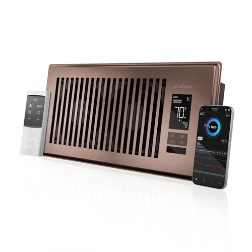 AC Infinity AIRTAP T4 Bronze, Register Booster Fan for 4” x 10” Vents, Thermostat Control Improves Heating & Cooling, Quiet 10-Speed Remote Control & Bluetooth App. ONLY FITS 4” x 10” Duct Openings