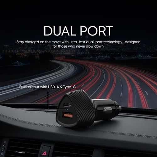 Image of Vismac 48W PD & QC Fast Car Charger | Dual Port USB-A & Type-C | Carbon Fiber Design | Smart LED Indicator | Quick Charge with Over Voltage, Temperature & Current Protection