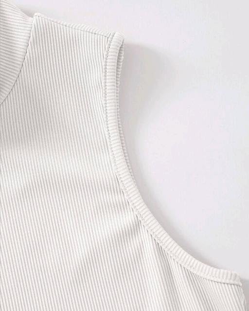 Image of Sleek Mock Neck Rib-Knit Short Sleeve Tank Top for Women