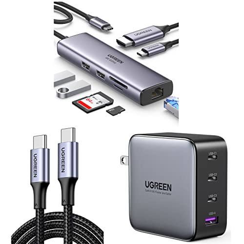 UGREEN 7-in-1 USB C Hub Bundle with 100W GaN Charger and Cable