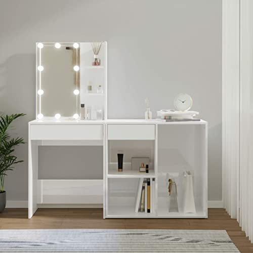 Snsowed Tocador cony Armario, Tocador De Maquillaje, Tocadores De Dormitorio, Mesa Maquillaje, Mesa Tocador, Mueble Maquillaje, Escritorio Tocador, Madera contrachapada Blanco Brillante