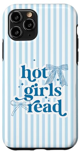 Hot Girls Read Blue Stripes & Bow Coquette �{ ���l ���킢�� �X�}�z�P�[�X iPhone 11 Pro �p