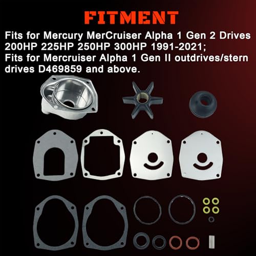 JUEDIMA Water Pump Repair Kit Fits for Mercury MerCruiser Alpha 1 Gen 2 Drives 200HP 225HP 250HP 300HP 1991-2021, Water Pump Impeller Repair 817275A4 817275Q05 18-3147 47-43026-1 47-43026-2 by JUEDIMA - Used condition - Image 2