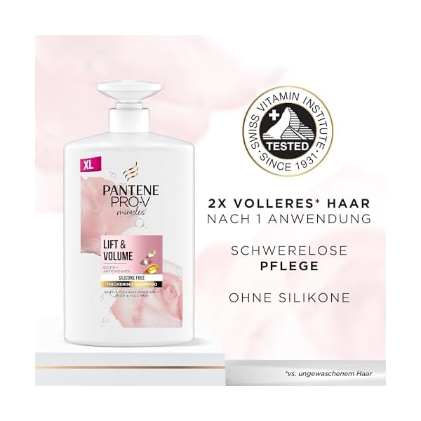 Pantene Pro-V Lift & Volume Haarverdickendes Shampoo mit Biotin, Silikonfrei 1000ml Pumpspender. Pro-V Miracles Shampoo, Angereichert mit Antioxidantien. Sichtbar Volleres Haar – Bild 4