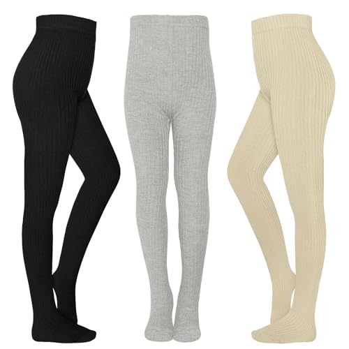 techcity Toddler Little Girls Tights 3 Pack Cotton Seamless Leggings Stockings Cable Knit Pantyhose 2-14T