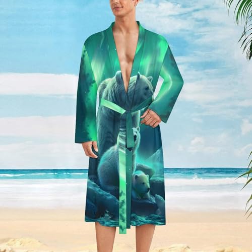 Family Polar-Bear Northern Lights Funny Men's Robe Soft Lightweight Bathrobe Long-sleeve Spa Robes2