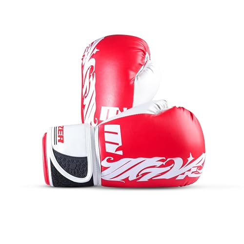 Image of MAUZER Tribal Shadow Fighter Boxing Gloves Training and Sparring Gloves with EIA Foam Padding Ventilated Palm Secure Thumb Lock Fit Velcro Wrist Support (Red, 14 Oz)
