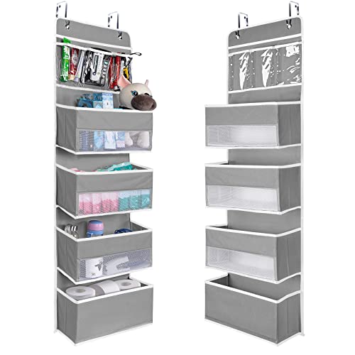 Image of NesTidy 2 Pack Over The Door Organizer Storage, Wall Mount Hanging Organizer with 4 Large Capacity Pocket Organizers and 3 Small Pockets for Baby Essentials, Toys, Cosmetics, and Sundries (Grey)