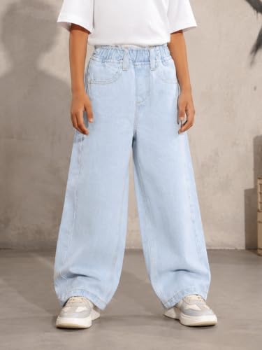 Image of KiddoPanti Boys Baggy Jeans | Stretch Denim Wide Leg Jeans | Elastic Waist Casual Denim Pants | Cotton Blend Loose Fit with 4 Pockets | Kids Street wear | 2-14 Years