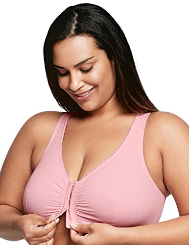 Glamorise Womens Front-Closure Cotton T-Back Wirefree #1908 Full Coverage Bra, Pink Blush, 40G/H Us #TOP3