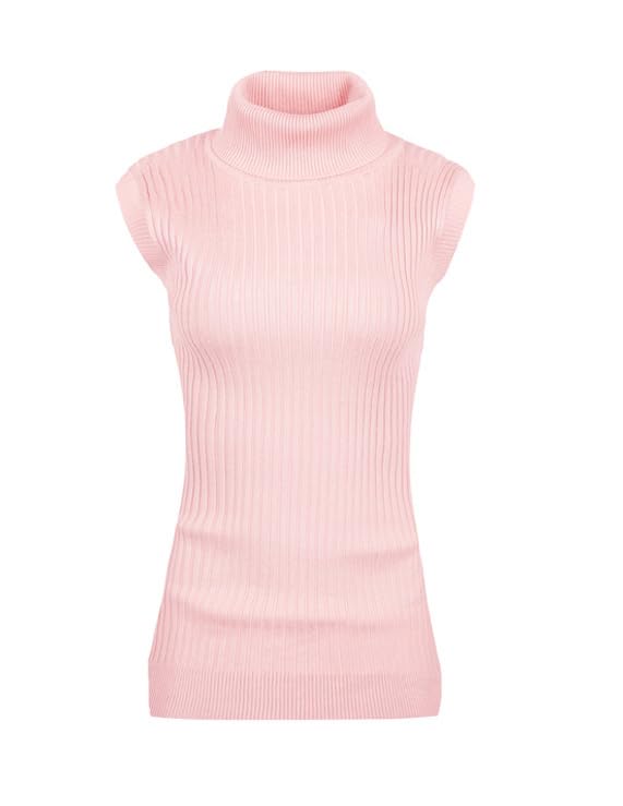 Image of v28 Women Sleeveless High Neck Turtleneck Stretchable Knit Sweater Top