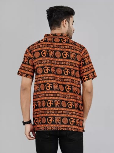Image of THE MAKKI Trends - Om Printed Kurta for Men & Boys | Cotton Half Sleeve Mahadev Mahakal Kurta T-Shirt for Events, Festivals, and Religious Ceremonies (Regular)
