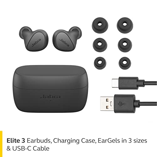 Jabra Elite 3 In Ear Wireless Bluetooth Earbuds – Noise Isolating True Wireless Buds With 4 Built-In Microphones For Clear Calls, Rich Bass, Customizable Sound, And Mono Mode - Dark Grey #TOP6