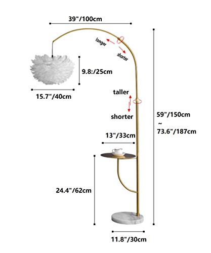 Adjustable Black White Feather Floor Lamp with Table