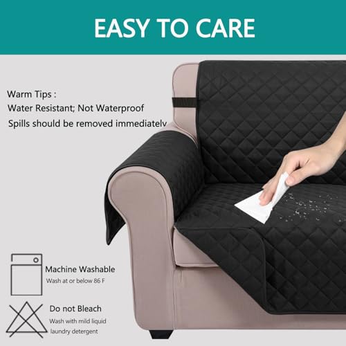 Image of U-NICE HOME Reversible Sofa Cover Couch Cover for Dogs with Elastic Straps Water Resistant Furniture Protector for Pets Couch Cover for 3 Cushion Couch (Sofa, Black /Black)
