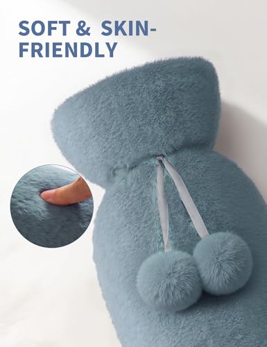 Homealexa Lange Wärmflasche mit weichem Bezug 2 Liter, Hot Water Bottle Bettflasche Schlauch-Wärmflasche für Rücken Nacken Schulter und Unterleib, große Wärmeflasche 73 x 13cm, Nackenwärmflasche