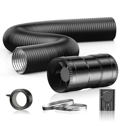 Hon&Guan ダクトファン セット 100mm 中間取付型【インボイス制度登録店】換気扇 パイプファン 排気 強力 省エネ 静音 ダクト用/窓用/卓上用/塗装ブース用/家焼肉 丸形タイプ 産業用換気扇 ダクトホース入り/2.5m1本 クランプ入り/2個 汎用テープ付 取扱説明書付(HI-100SD/φ100mm,セット品)