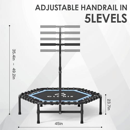 Image of CLORIS 45'' Rebounder Trampoline for Adults - Max Load 450lbs, Trampoline with Adjustable Foam Handle Indoor /Outdoor Fitness Body Exercise