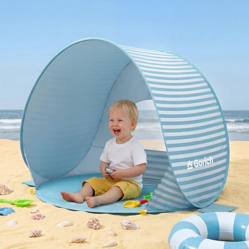 Image of Gorich Pop Up Baby Beach Tent with UPF50+ UV Protection, Portable Toddler Sun Shelter with Mesh Ventilation, Lightweight & Foldable Play Shade Tent for Beach, Park & Backyard