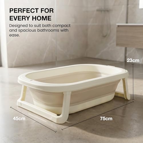 Image of Baybee Baby Bath Tub for 0 to 5 Years | Bath Tub for Kids with Anti-Slip Base & Quick Drain | Baby Bathtub for Kids with Heat Retention Design & Effortless | Foldable Bather for NewBorn Babies (Beige)