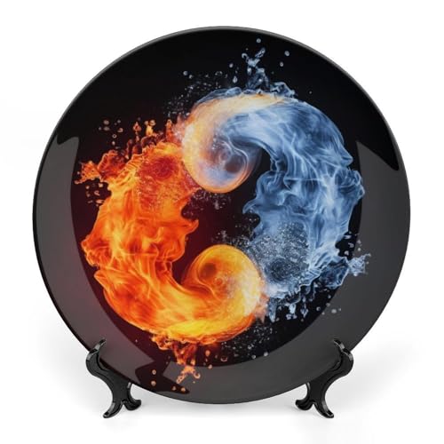 Plato decorativo Yin Yang Fire Water de cerámica 7 pulgadas miniatura 1